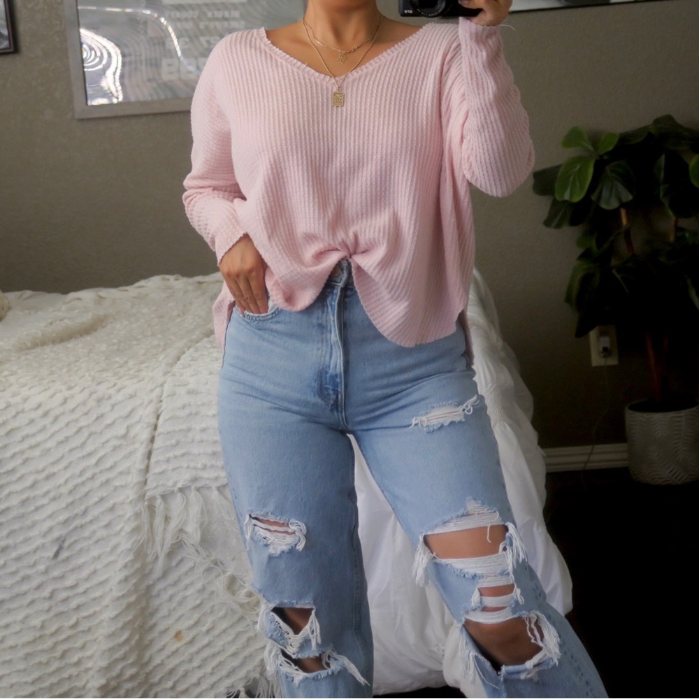 Urban Outfitters Pink Thermal Knit Top Shirt Tunic